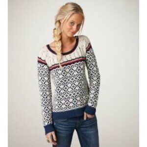 American Eagle Wool Alpaca Fair Isle Sweater Sz SP Retro Y2K Cozy Warm‎